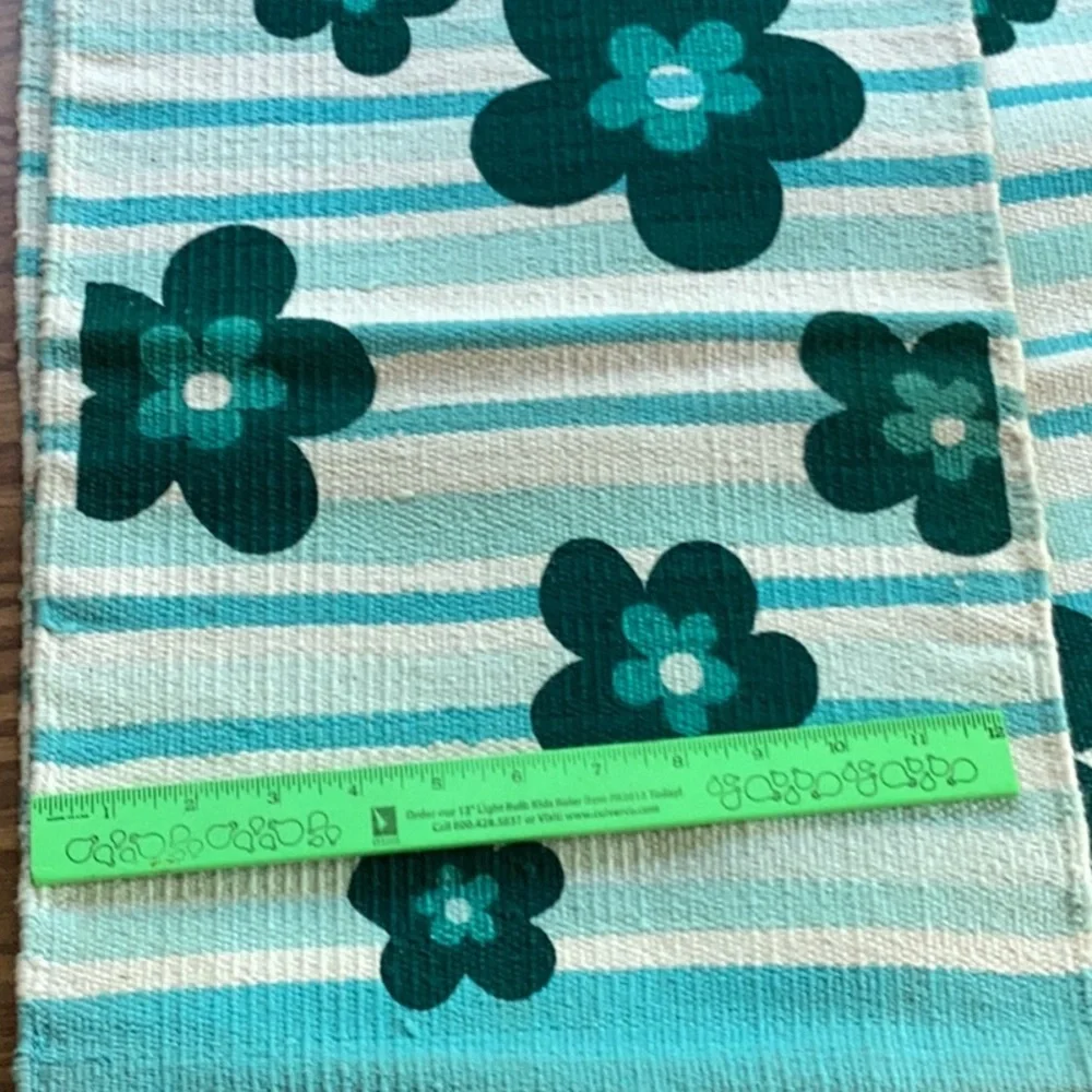 🦋  Placemats Set of FOUR TEAL COTTON PLACEMATS FLORAL STRIPED EPLC